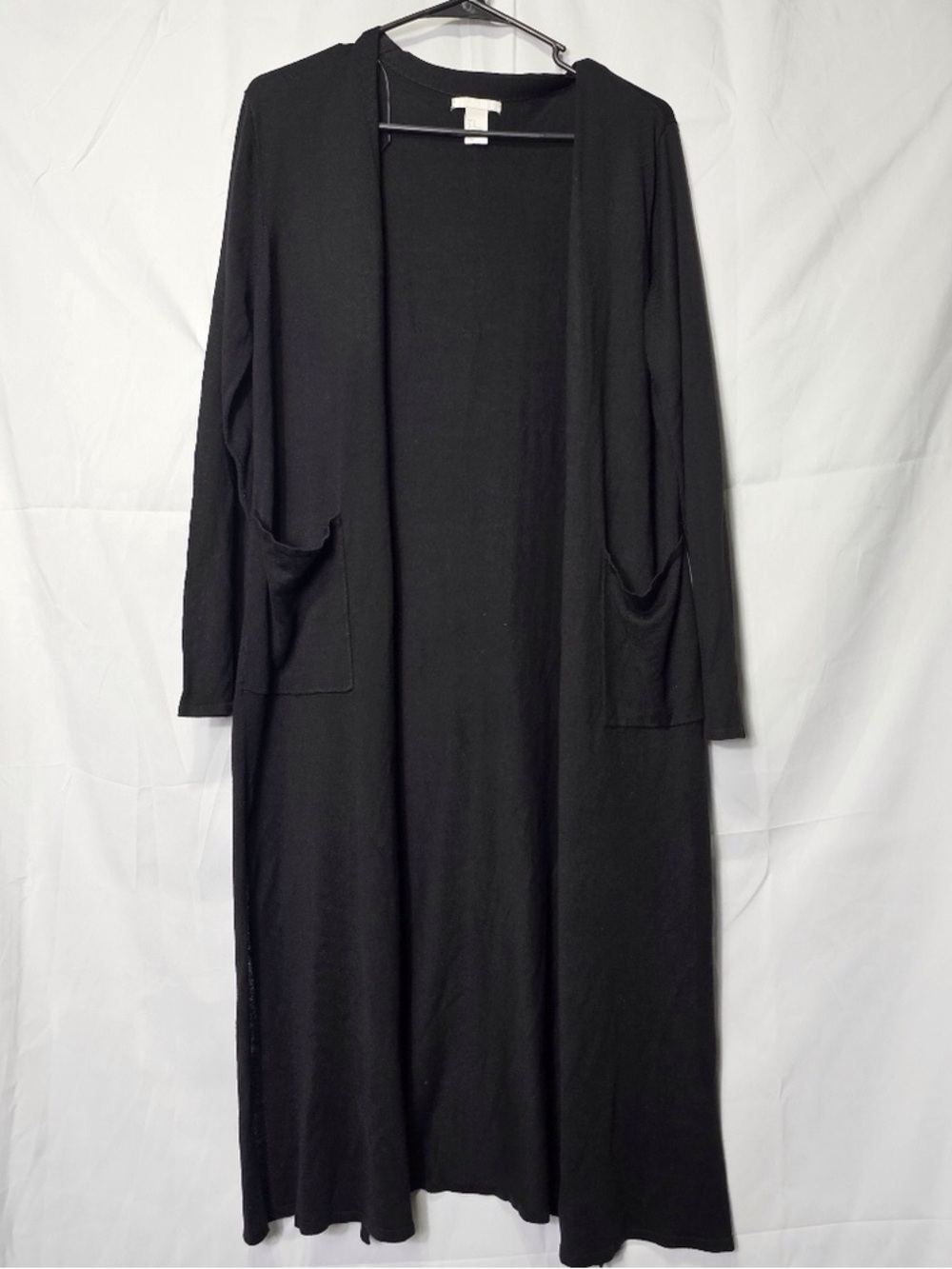 Long Open-Front Black Maxi Dress with Pockets